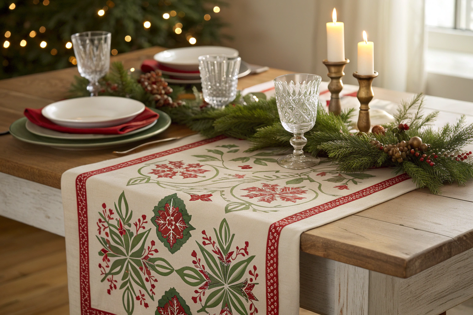 Christmas table runner pattern for festive dining decor