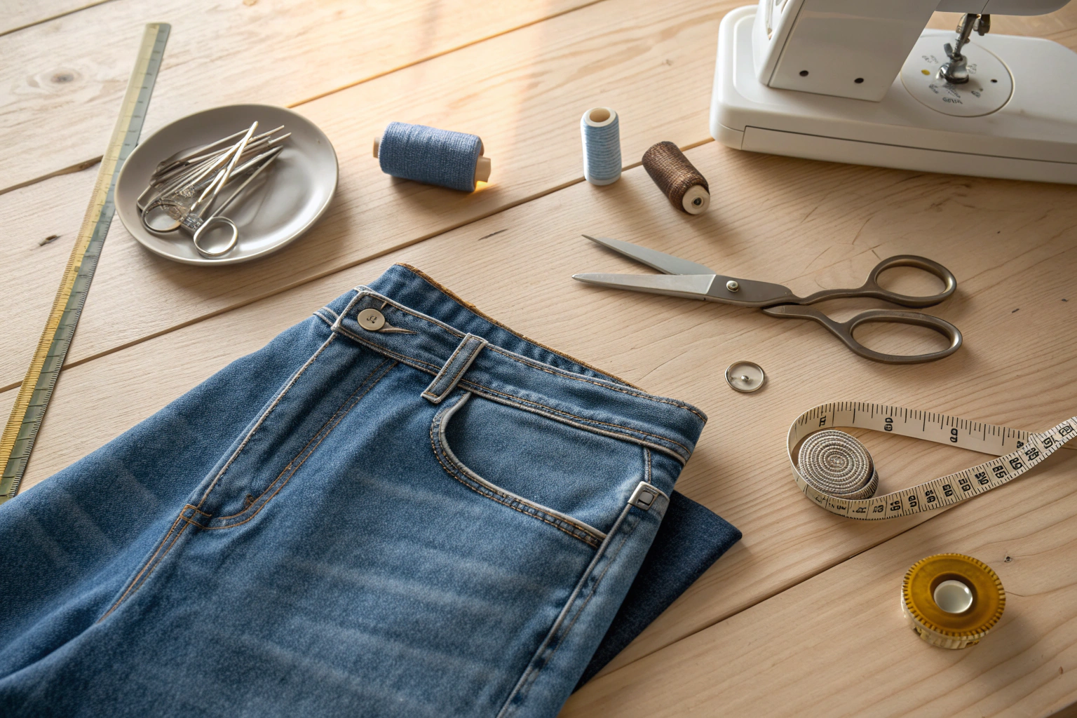 How to hem jeans by hand with precise stitching